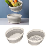Double Layer Drain Basket Separate Design Foldable Portable Fruit Vegetable Storage Basket for Kitchen Outdoor Travel Gray White Small