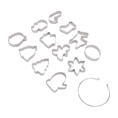 12pcs Christmas Cookie Cutters Christmas Theme Quick Release Stainless Steel Cookie Cutters Silver with Storage Rings for Cake In Australia - Darrahopens