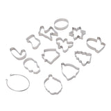 12pcs Christmas Cookie Cutters Christmas Theme Quick Release Stainless Steel Cookie Cutters Silver with Storage Rings for Cake