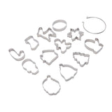 12pcs Christmas Cookie Cutters Christmas Theme Quick Release Stainless Steel Cookie Cutters Silver with Storage Rings for Cake