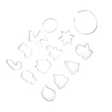 12pcs Christmas Cookie Cutters Christmas Theme Quick Release Stainless Steel Cookie Cutters Silver with Storage Rings for Cake