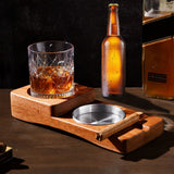 Wooden Cigar Ashtrays Coaster Retro Detachable Exquisite 2 in 1 Whiskey Tray and Cigar Holder for Home Bar Office Square