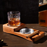 Wooden Cigar Ashtrays Coaster Retro Detachable Exquisite 2 in 1 Whiskey Tray and Cigar Holder for Home Bar Office Square