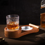 Wooden Cigar Ashtrays Coaster Retro Detachable Exquisite 2 in 1 Whiskey Tray and Cigar Holder for Home Bar Office Oval