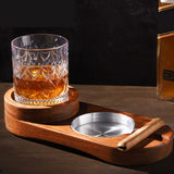 Wooden Cigar Ashtrays Coaster Retro Detachable Exquisite 2 in 1 Whiskey Tray and Cigar Holder for Home Bar Office Oval