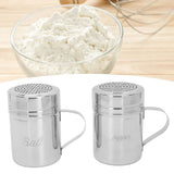 2pcs Stainless Steel Dredge Shaker with Lid Handle Salt Sugar Shakers Seasoning Pepper Shaker for Cooking Baking