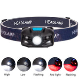 Outdoor USB Rechargeable LED Fishing Headlamp Finger Sensing Waterproof Headlight