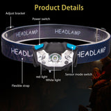 LED Head Lamp Powerful Sensor Headlight Rechargeable Outdoor Waterproof Headlamp