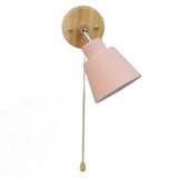 Macaron Bedside Wall Lamp Space Saving Pink Lampshade Wall Sconces with Wood Base for Living Room Bedroom Office 100‑240V In Australia - Darrahopens