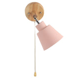 Macaron Bedside Wall Lamp Space Saving Pink Lampshade Wall Sconces with Wood Base for Living Room Bedroom Office 100‑240V In Australia - Darrahopens