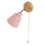 Macaron Bedside Wall Lamp Space Saving Pink Lampshade Wall Sconces with Wood Base for Living Room Bedroom Office 100‑240V