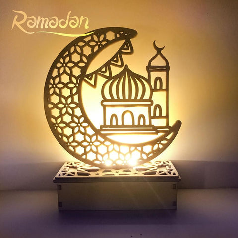 LED Eid Ramadan Hollow Decorations Openwork Carving Wooden Light Durable Table Light Crafts In Australia - Darrahopens