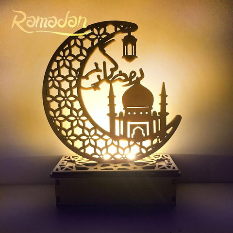 LED Eid Ramadan Hollow Decorations Openwork Carving Wooden Light Durable Table Light Crafts In Australia - Darrahopens