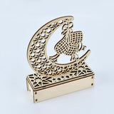 LED Eid Ramadan Hollow Decorations Openwork Carving Wooden Light Durable Table Light Crafts