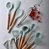 Cooking Scooping Spoon Wooden Handle Baking Utensils Durable Sturdy Silicone Cooking Utensils