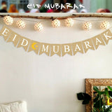 Eid Mubarak Banner Burlap Flag Decoration Eid Celebration Hanging Banner for Corridor Windows Living Room