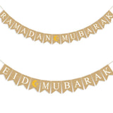 Eid Mubarak Banner Burlap Flag Decoration Eid Celebration Hanging Banner for Corridor Windows Living Room