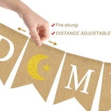 Eid Mubarak Banner Burlap Flag Decoration Eid Celebration Hanging Banner for Corridor Windows Living Room