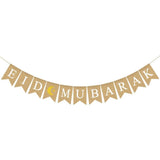 Eid Mubarak Banner Burlap Flag Decoration Eid Celebration Hanging Banner for Corridor Windows Living Room