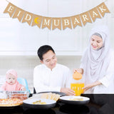 Eid Mubarak Banner Burlap Flag Decoration Eid Celebration Hanging Banner for Corridor Windows Living Room