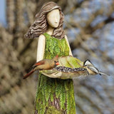 Fairy Garden Statue with Bird Feeder Lawn Resin Ornaments Garden Art Sculptures for Outdoor Decorations
