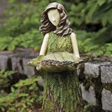 Fairy Garden Statue with Bird Feeder Lawn Resin Ornaments Garden Art Sculptures for Outdoor Decorations