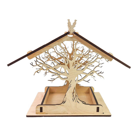 Wooden Bird Feeder Hanging Seed Container Tray for Wild Birds Home Garden Yard Tree Decoration