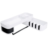 No Drilling Corner Shower Shelf Wall Mounted Bathroom Storage Rack with Towel Hook(White Black )