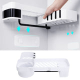 No Drilling Corner Shower Shelf Wall Mounted Bathroom Storage Rack with Towel Hook(White Black )