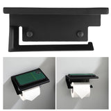 Toilet Paper Rack Wall Mounted Paper Towel Stand with Phone Holder Bathroom Supplies Black