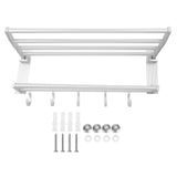40cm Shower Shelf Foldable Aluminum Bathroom Towel Coat Rack with 5 Hooks Silver In Australia - Darrahopens