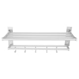 40cm Shower Shelf Foldable Aluminum Bathroom Towel Coat Rack with 5 Hooks Silver In Australia - Darrahopens