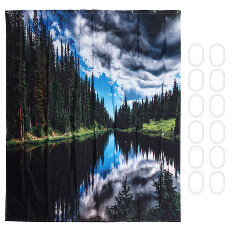 Shower Curtain Landscape Pattern Bath Curtain Set with Rings Home Bathroom Decoration180x180cm In Australia - Darrahopens
