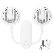 Dual‑Head USB Fan 360° Rotating Portable Neck‑Hanging Electric Fan for Outdoor TravelWhite In Australia - Darrahopens