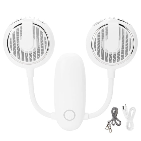 Dual‑Head USB Fan 360° Rotating Portable Neck‑Hanging Electric Fan for Outdoor TravelWhite In Australia - Darrahopens
