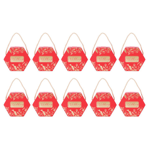 10 Set Candy Boxes Bags Hexagonal Chocolate Gift Boxes with Ropes for Wedding SuppliesRed In Australia - Darrahopens