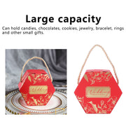 10 Set Candy Boxes Bags Hexagonal Chocolate Gift Boxes with Ropes for Wedding SuppliesRed