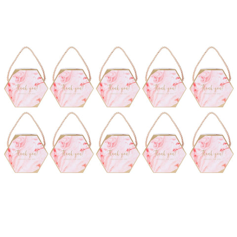 10 Set Candy Boxes Bags Hexagonal Chocolate Gift Boxes with Ropes for Wedding SuppliesPink In Australia - Darrahopens
