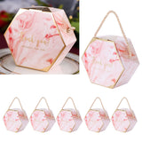 10 Set Candy Boxes Bags Hexagonal Chocolate Gift Boxes with Ropes for Wedding SuppliesPink