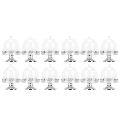 12 Set Mini Candy Box Cake Stand Cupcake Candy Display Plate with Lid Party SuppliesBottom Silver