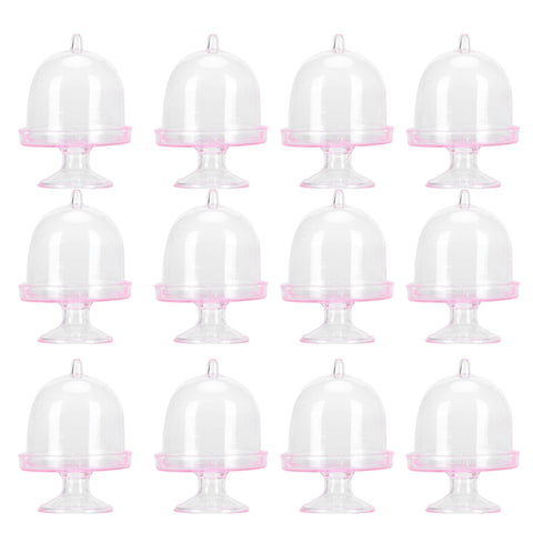 12 Set Mini Candy Box Cake Stand Cupcake Candy Display Plate with Lid Party SuppliesPink In Australia - Darrahopens