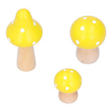 3Pcs/Set Mushroom Crafts Innovative Cute Wooden Ornaments Home Office Desktop DecorationYellow