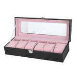 6-Slot Watch Box PU Leather Rectangular Wristwatch Display Case Organizer Gift Black