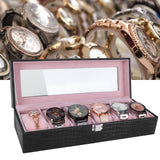 6-Slot Watch Box PU Leather Rectangular Wristwatch Display Case Organizer Gift Black In Australia - Darrahopens