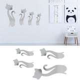 Cat Shape Mirror Wall Stickers Home Living Room Bedroom DIY Wall Art DecorationsSilver