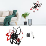 DIY Mirror Wall Clock Stickers Modern Decor for Home Living Room Background Sticker(Noir rouge )