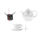 DIY Wall Clock Mirror Surface Sticker TeapotShaped Decals for Living Room Bedroom(Silver )