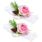 2Pcs Bridesmaid Silk Wrist Flower Bridal Corsage Wedding Ceremony Decoration SupplyPink