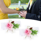2Pcs Bridesmaid Silk Wrist Flower Bridal Corsage Wedding Ceremony Decoration SupplyPink