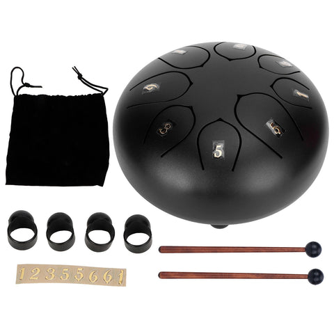 6in Tongue Drum 8‑Tones Ethereal Hand Pan Drums with Drumstick Percussion InstrumentBlack In Australia - Darrahopens